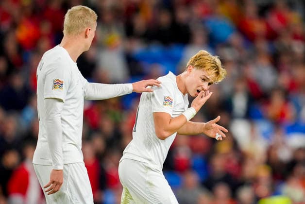 Soccer, Nations League: Wales vs. Norway, Nations League, Cardiff, Wales 20261001 Norway s Andreas Schjelderup during the international soccer match between Wales and Norway in the Nations League at Cardiff City Stadium. Photo: Lise Aserud, NTB, Cardiff, Wales. EDITORIAL USE ONLY. RESTRICTED USE FOR BETTING COMPANIES.  Copyright: xLisexAserudxx xNTBx