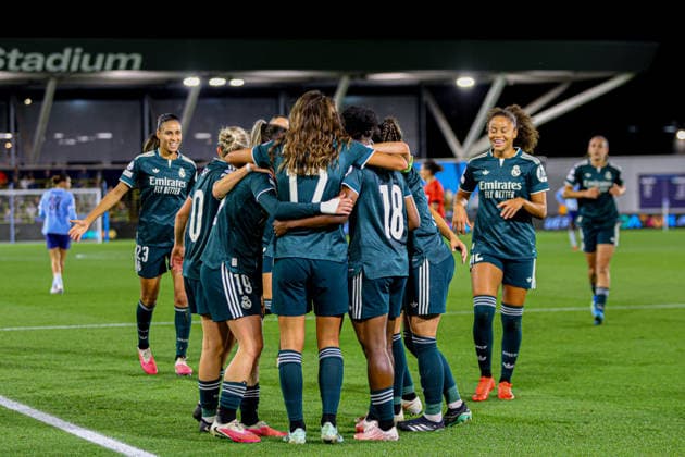 MANCHESTER, ENGLAND - October 1: Goal. Linda Caicedo of Real Madrid celebrates scoring during the UEFA Womens Champions League match between Manchester City and Real Madrid at Joie Stadium on October 1, 2026 in Manchester, England. (Photo by Natalie Mincher Sports Press Photo SPP) Copyright: xNataliexMincher SPPx Sportspressphoto_SPR243440