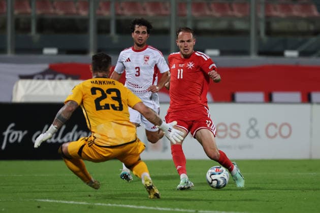 Irvin Cardona of Malta is in action during the the UEFA Nations League, League D, Group D1 match between Malta and Gibraltar at the National Stadium, in Ta Qali, Malta, on 01 October, 2026. UEFA Nations League, League D, Group D1 Qualifying; UEFA Nations League;