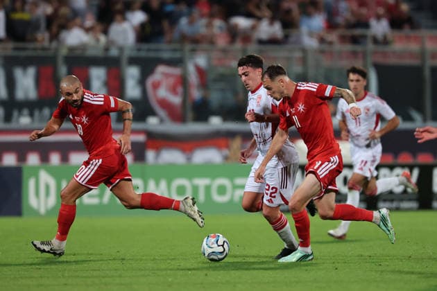 Irvin Cardona of Malta is in action during the the UEFA Nations League, League D, Group D1 match between Malta and Gibraltar at the National Stadium, in Ta Qali, Malta, on 01 October, 2026. UEFA Nations League, League D, Group D1 Qualifying; UEFA Nations League;
