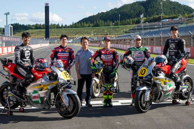 MOTO - MOTO GP - GRAND PRIX OF JAPAN 2026 Honda RC213V with a special livery of the 1966 RC181 Honda and divers CHANTRA Somkiat (tha), NAKAGAMI Takaaki (jap), MOREIRA Diogo (bra), ZARCO Johann (fra) and MARINI Luca (ita), Honda HRC Castrol, Honda RC213V during the 2026 MotoGP Motul Grand Prix of Japan on the Twin Ring Motegi Circuit from October 2 to 4th, At Motegi, Japan - MotegiJapan  Copyright: xGIGIxSOLDANOx