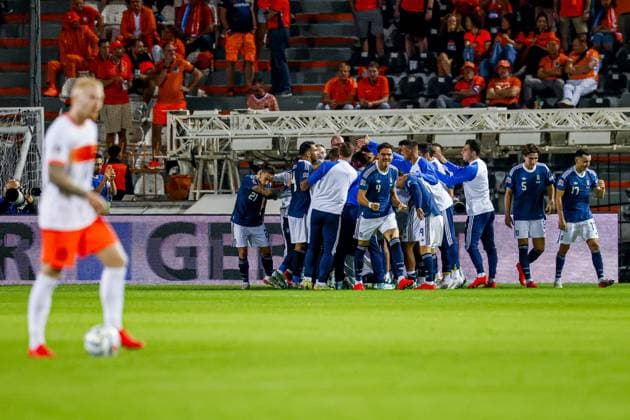 THESSALONIKI - Giorgos Masouras of Greece celebrates his team s second goal with his teammates during the UEFA Nations League match between Greece and the Netherlands at the Toumba Stadium on 1 October 2026 in Thessaloniki, Greece. MARCEL TER BALS ANP UEFA Nations League 2026 27 xVIxANPxSportx xMarcelxterxBalsxIVx 571096007 originalFilename: 571096007.jpg
