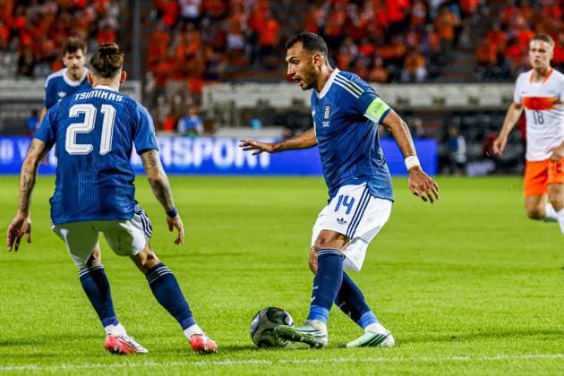 THESSALONIKI - Vangelis Pavlidis of Greece passes the ball during the UEFA Nations League match between Greece and the Netherlands at the Toumba Stadium on 1 October 2026 in Thessaloniki, Greece. MARCEL TER BALS ANP UEFA Nations League 2026 27 xVIxANPxSportx xMarcelxterxBalsxIVx 571097351 originalFilename: 571097351.jpg