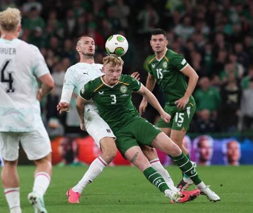 Ireland s Liam Scales and Marco Grüll of Austria Republic of Ireland v Austria, UEFA Nations League, League B - Group 3, International Football, Aviva Stadium, Dublin, Ireland - 01 Oct 2026Dublin Aviva Stadium Ireland  Copyright: xLorrainexO Sullivan Shutterstockx 17178960ay