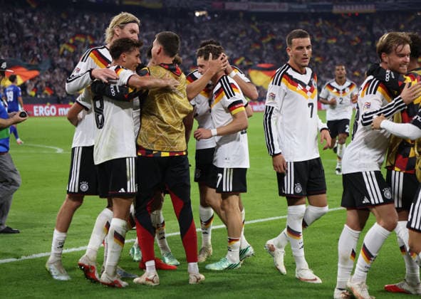 Germany vs. Serbia, Soccer, Men s, 2026–2027 Season, International Match, Nations League, Matchday 3, League A, Group 2, Allianz Arena, 2–0 (goal by Florian Wirtz for Germany), celebration, group celebration