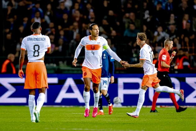 THESSALONIKI: Netherlands defender Virgil van Dijk celebrates his goal during the UEFA Nations League match between Greece and the Netherlands at Toumba Stadium on October 1, 2026, in Thessaloniki, Greece. Photo by DeFodi Images