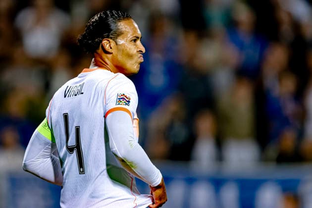 THESSALONIKI: Netherlands defender Virgil van Dijk during the UEFA Nations League match between Greece and the Netherlands at Toumba Stadium on October 1, 2026, in Thessaloniki, Greece. Photo by DeFodi Images