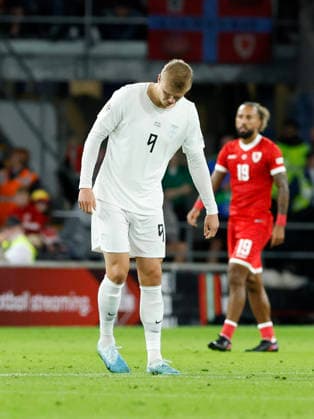 Cardiff, Wales, 1st October 2026. A dejected looking Erling Haaland of Norway reacts during the Wales vs Norway UEFA Nations League match at the Cardiff City Stadium, Cardiff. Picture credit should read: Cody Froggatt Sportimage EDITORIAL USE ONLY. No use with unauthorised audio, video, data, fixture lists, club league logos or live services. Online in-match use limited to 120 images, no video emulation. No use in betting, games or single club league player publications. SPI_094_CF_WALES_NORWAY SPI-5050-0094