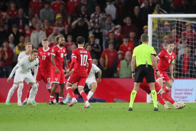 Wales v Norway, UEFA Nations League Neco Williams of Wales scores their second goal from a direct free kick during the UEFA Nations League match between Wales and Norway at Millenium Stadium, Cardiff, UK on 1 October 2026. Cardiff Millenium Stadium Wales UK Editorial use only , Copyright: xAlunxRobertsx PSI-24949-0067