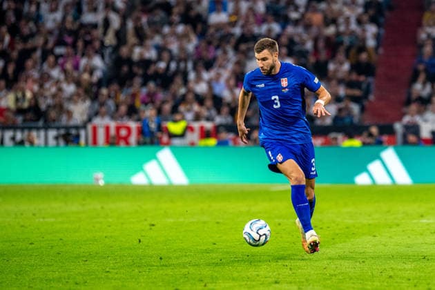 Strahinja Pavlovic 3 Serbia in action during the UEFA Nations League match between Germany and Serbia on October 1, 2026, in Munich at the Allianz Arena, Bavaria, Germany