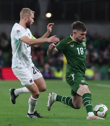 Ireland s Ryan Manning and Konrad Laimer of Austria Republic of Ireland v Austria, UEFA Nations League, League B - Group 3, International Football, Aviva Stadium, Dublin, Ireland - 01 Oct 2026Dublin Aviva Stadium Ireland  Copyright: xLorrainexO Sullivan Shutterstockx 17178960bd