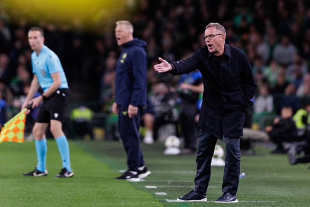 SOCCER - NL, IRL vs AUT DUBLIN,IRELAND,01.OCT.26 - SOCCER - UEFA Nations League, OEFB international match, Länderspiel, Nationalmannschaft Ireland vs Austria. Image shows head coach Heimir Hallgrimsson (IRL) and head coach Ralf Rangnick (AUT).  GEPAxpictures xArminxRauthner