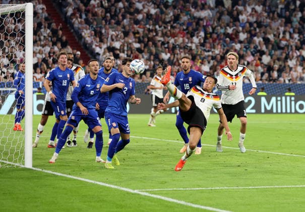 Germany vs. Serbia, Soccer, Men s, 2026–2027 Season, International Match, Nations League, Matchday 3, League A, Group 2, Allianz Arena Great scoring chance in the second half for Derry Scherhant (Germany)