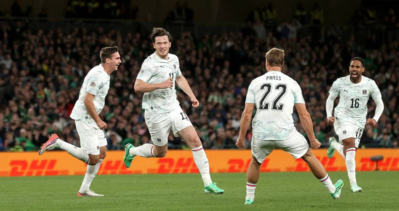 UEFA Nations League Group Stage, Aviva Stadium, Dublin 1 10 2026 Republic of Ireland vs Austria Austria s Michael Gregoritsch celebrates scoring his sides second goal Michael Gregoritsch celebrates scoring his sides second goal 1 10 2026  Copyright: xx ISS_1074