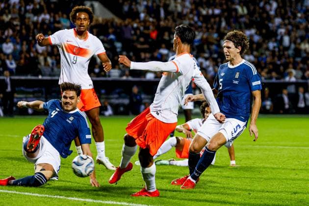 THESSALONIKI - Tijjani Reijnders of the Netherlands shoots and scores the 2-2 during the UEFA Nations League match between Greece and the Netherlands at the Toumba Stadium on 1 October 2026 in Thessaloniki, Greece. MARCEL TER BALS ANP UEFA Nations League 2026 27 xVIxANPxSportx xMarcelxterxBalsxIVx 571102468 originalFilename: 571102468.jpg