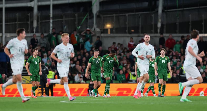 UEFA Nations League Group Stage, Aviva Stadium, Dublin 1 10 2026 Republic of Ireland vs Austria Ireland players dejected after conceding their second goal Ireland players dejected after conceding their second goal 1 10 2026  Copyright: xx RB1_1685