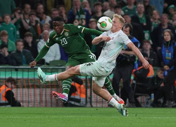 Ireland s Chiedozie Ogbene and Xaver Schlager of Austria Republic of Ireland v Austria, UEFA Nations League, League B - Group 3, International Football, Aviva Stadium, Dublin, Ireland - 01 Oct 2026Dublin Aviva Stadium Ireland  Copyright: xLorrainexO Sullivan Shutterstockx 17178960bu