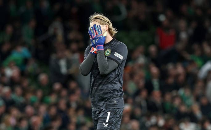 UEFA Nations League Group Stage, Aviva Stadium, Dublin 1 10 2026 Republic of Ireland vs Austria Ireland™s goalkeeper Caoimhin Kelleher reacts to conceding a goal Caoimhin Kelleher reacts to conceding a goal 1 10 2026  Copyright: xx RDR_3145