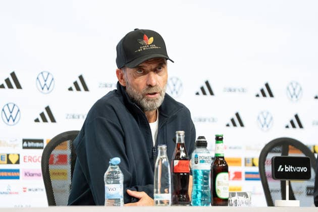 Jürgen Klopp, coach of the German national team, at the press conference following the UEFA Nations League match between Germany and Serbia on October 1, 2026, at the Allianz Arena in Munich, Bavaria, Germany