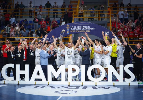Barcelona v Veszprem - Final IHF Men Handball Club World Championship, WM, Weltmeisterschaft 2026 Veszprem players the Champions of the 19th IHF Men s Handball Club World Championship - Egypt 2026 at New Administrative Capital Hall Cairo Cairo Egypt Copyright: xMohamedxTageldinx