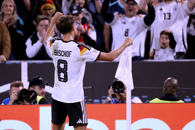 BISHOP Tom Team Germany celebrates after his goal to make it 1–0 in the 2026–2027 UEFA Nations League match between Germany and Serbia (2–0), October 1, 2026, Munich. DFL regulations prohibit any use of photographs as images SEQUENCES and or QUASI-VIDEO Copyright: xLacixPerenyix