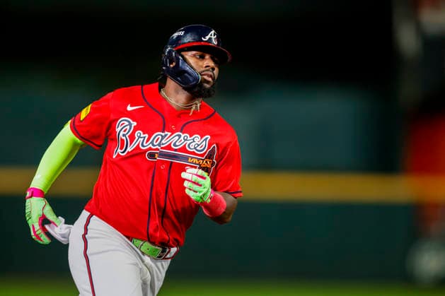Atlanta Braves center fielder Michael Harris II (23) runs the bases after hitting a home run in the second inning against the Philadelphia Phillies in Game 3 of the National League Wildcard Series at Truist Park on Thursday, October 1, 2026 in Atlanta, Georgia.  ATL20261001105 MikexZarrilli