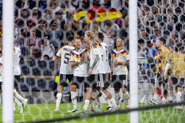 Soccer: UEFA Nations League 2026–2027, Matchday 3: Germany vs. Serbia at the Allianz Arena in Munich. Celebrations after Germany’s 2–0 goal scored by Florian Wirtz. Germany, 17 Copyright: xMichellexLukax