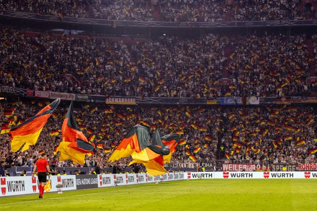 Soccer: UEFA Nations League 2026–2027, Matchday 3: Germany vs. Serbia at the Allianz Arena in Munich—Flags and Fans Copyright: xMichellexLukax