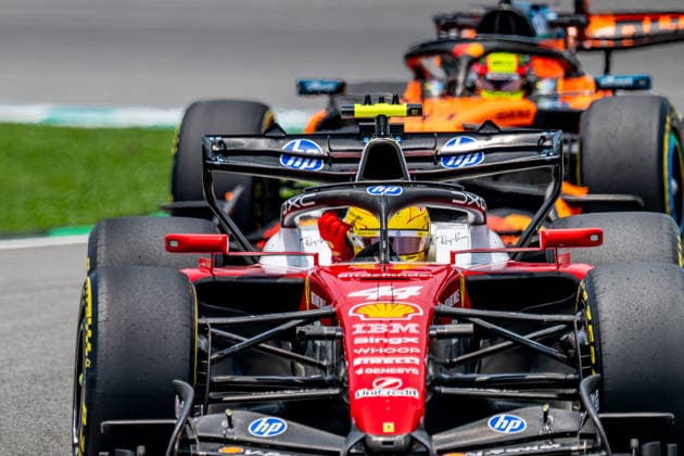 2nd October 2026; Sepang IC, Kuala Lumpur, Malaysia; Formula 1, Bahrain Grand Prix, Free Practice Day; Lewis Hamilton (44) of Great Britain and Scuderia Ferrari HP just ahead of Oscar Piastri (81) of Australia and McLaren Mastercard F1 Team DavidxAsh