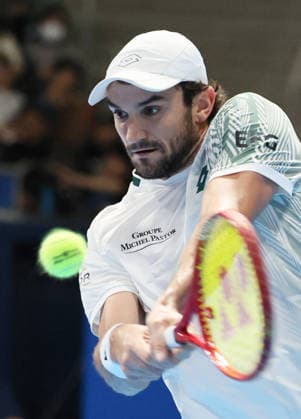 October 1, 2026, Tokyo, Japan - Valentin Vacherot of Monaco returns the ball against Stefanos Tsitsipas of Greece during the second round match of the Japan Open tennis championship at the Ariake Colosseum in Tokyo on Friday, October 2, 2026. (photo by Yoshio Tsunoda AFLO) Noxthirdxpartyxsales  0868395886st YoshioxTsunodax