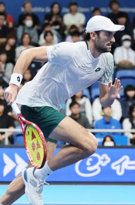 October 1, 2026, Tokyo, Japan - Valentin Vacherot of Monaco dashes to return the ball against Stefanos Tsitsipas of Greece during the second round match of the Japan Open tennis championship at the Ariake Colosseum in Tokyo on Friday, October 2, 2026. (photo by Yoshio Tsunoda AFLO) Noxthirdxpartyxsales  0868395896st YoshioxTsunodax