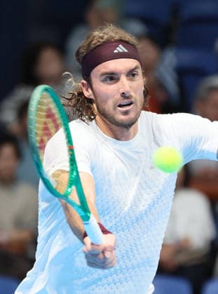 October 1, 2026, Tokyo, Japan - Stefanos Tsitsipas of Greece returns the ball against Valentin Vacherot of Monaco during the second round match of the Japan Open tennis championship at the Ariake Colosseum in Tokyo on Friday, October 2, 2026. (photo by Yoshio Tsunoda AFLO) Noxthirdxpartyxsales  0868395902st YoshioxTsunodax