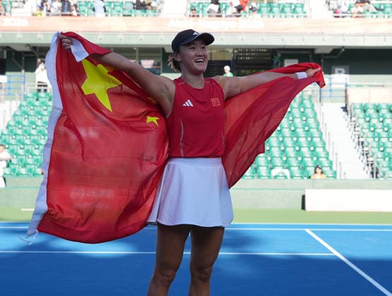 (261002) -- NAGOYA, Oct. 2, 2026 -- Wang Xiyu celebrates after winning the women s singles Gold Medal Match of tennis between Wang Xiyu of China and Zhang Shuai of China at the 20th Asian Games Aichi-Nagoya 2026 in Nagoya, Japan, Oct. 2, 2026. ) (SP)JAPAN-NAGOYA-ASIAN GAMES-TENNIS-WOMEN S SINGLES-GOLD MEDAL MATCH LixBo 