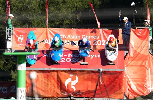 (261002) -- TOYOTA, Oct. 2, 2026 -- Chen Lin (2nd L) of China, Xu Linxi (3rd L) of China compete in the women s kayak cross final of canoe slalom at the 20th Asian Games Aichi-Nagoya 2026 in Toyota of Aichi Prefecture, Japan, Oct. 2, 2026. ) (SP)JAPAN-TOYOTA-ASIAN GAMES-CANOE SLALOM-WOMEN S KAYAK CROSS ZhangxHaobo 