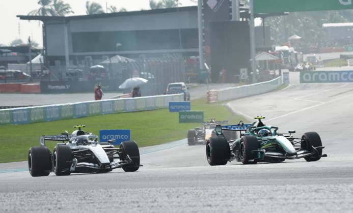 October 2, 2026, Sepang International Circuit, Kuala Lumpur, 2026 Formula 1 Gulf Air Bahrain Grand Prix, Valtteri Bottas (FIN), Cadillac Formula 1 Team, Fernando Alonso (ESP), Aston Martin Aramco Formula One Team. Photo by Hasan Bratic, DeFodi Images