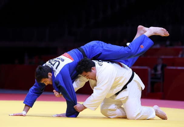 (261002) -- NAGOYA, Oct. 2, 2026 -- Ota Hyoga (R) of Japan vies with Muzaffarbek Turoboyev of Uzbekistan during the men +100kg final of Judo at the 20th Asian Games Aichi-Nagoya 2026 in Nagoya, Japan, Oct. 2, 2026. ) (SP)JAPAN-NAGOYA-ASIAN GAMES-JUDO-MEN +100KG YaoxQilin 