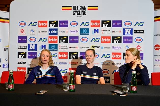 UEC 2026 Road European Championships Ljubljana - media activities 02 10 2026 LJUBLJANA, SLOVENIA - OCTOBER 02 : Claes Lotte (BEL), Tas Sandrine (BEL) and Vanpachtenbeke Margot (BEL) during a press conference, PK, Pressekonferenz at the 2026 UEC Road European Championships. An UCI Continental Championships cycling race of 88,4 km with start and finsih in Sencur on October 2, 2026 in Ljubljana, Slovenia, 02 10 2026 Ljubljana Slovenia  Copyright: xJanxDexMeuleneirx