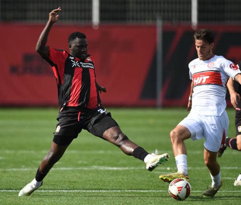 October 2, 2026, xophax, Soccer, Bundesliga 1, Bayer 04 Leverkusen vs. Fortuna Cologne (friendly match): Victor Boniface (SC Fortuna Cologne), left, and David Savic (SC Fortuna Cologne), right, Leverkusen