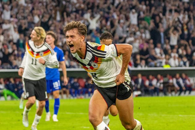 October 1, 2026 Germany vs. Serbia, Munich, October 1, 2026, Soccer, Nations League, 2026–2027 Season, Germany vs. Serbia, Tom Bischof (Germany), Celebrating Goal 1–0, Bischof