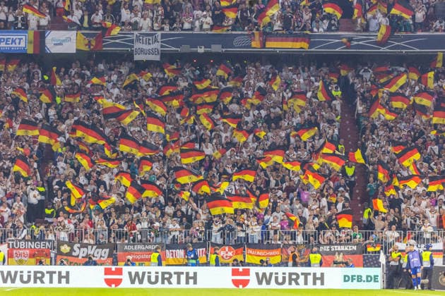 October 1, 2026 Germany vs. Serbia, Munich, October 1, 2026, Soccer, Nations League, 2026–2027 Season, Germany vs. Serbia, German fans, celebrating a 2–0 goal by Wirtz