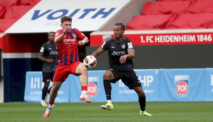 October 2, 2026, xfsx, Men s, Soccer, 2026–2027 Season, Friendly Match: 1. FC Heidenheim 1846 vs. FC Würzburger Kickers; from left: Thomas Kastanaras of FC Würzburger Kickers scores the goal to make it 1–3; Heidenheim an der Brenz, Voith Arena, Baden-Württemberg, Germany