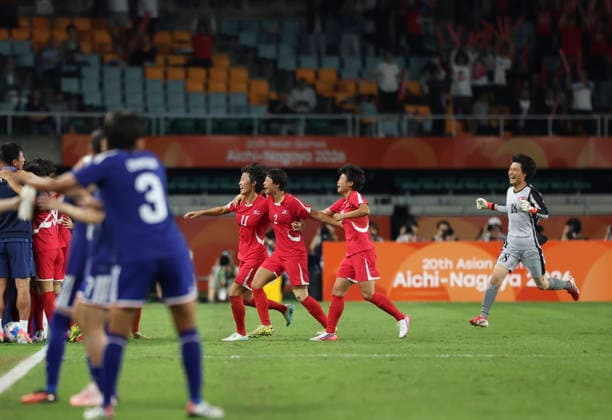 (261002) -- FUKUROI, Oct. 2, 2026 -- Players of DPRK celebrate their goal after a VAR review during the women s final match of football between Japan and the Democratic People s Republic of Korea (DPRK) at 20th Asian Games Aichi-Nagoya 2026 in Fukuroi of Shizuoka Prefecture, Japan, Oct. 2, 2026. ) (SP)JAPAN-FUKUROI-ASIAN GAMES-FOOTBALL-WOMEN FINAL-PRK VS JPN JiaxHaocheng 
