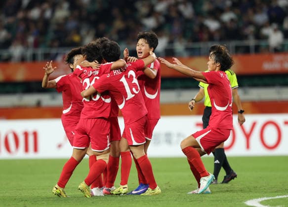 (261002) -- FUKUROI, Oct. 2, 2026 -- Players of DPRK celebrate goal during the women s final match of football between Japan and the Democratic People s Republic of Korea (DPRK) at 20th Asian Games Aichi-Nagoya 2026 in Fukuroi of Shizuoka Prefecture, Japan, Oct. 2, 2026. ) (SP)JAPAN-FUKUROI-ASIAN GAMES-FOOTBALL-WOMEN FINAL-PRK VS JPN JiaxHaocheng 