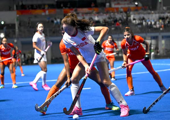 (261002) -- GIFU, Oct. 2, 2026 -- Chen Yang (front) of China competes during the women hockey final match between China and India at 20th Asian Games Aichi-Nagoya 2026 in Gifu, Japan, Oct. 2, 2026. ) (SP)JAPAN-GIFU-ASIAN GAMES-HOCKEY-WOMEN-FINAL LiuxLei 