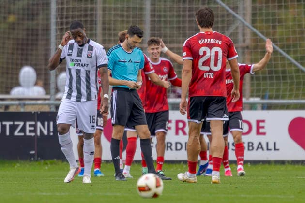 Nuremberg, Germany October 2, 2026 Friendly Match 2026–2027 1. FC Nuremberg vs. FC Ingolstadt 04 Pictured from left: Josef Ganda (FCI), looking disappointed after Javier Fernandez (FCN) scored the 1–0 goal at Sportpark Valznerweiher, Bavaria Copyright: xFotostandx xSchäferx