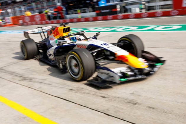 2nd October 2026; Sepang IC, Kuala Lumpur, Malaysia; Formula 1, Bahrain Grand Prix, Free Practice Day; Arvid Lindblad (41) of Great Britain and Visa Cash App Racing Bulls Formula One Team in the pits during free practice 2 at the Bahrain Grand Prix StephenxBlackberry