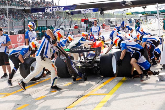 2nd October 2026; Sepang IC, Kuala Lumpur, Malaysia; Formula 1, Bahrain Grand Prix, Free Practice Day; Arvid Lindblad (41) of Great Britain and Visa Cash App Racing Bulls Formula One Team in the pits during free practice 2 at the Bahrain Grand Prix StephenxBlackberry
