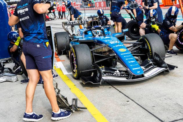 2nd October 2026; Sepang IC, Kuala Lumpur, Malaysia; Formula 1, Bahrain Grand Prix, Free Practice Day; Alexander Albon (23) of Thailand and Atlassian Williams F1 Team in the pits during free practice 2 at the Bahrain Grand Prix StephenxBlackberry