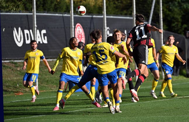 October 2, 2026, xjhx, Soccer Friendly Match, Eintracht Frankfurt vs. Eintracht Braunschweig; Frederik Jäkel (Eintracht Braunschweig), Lukas Frenkert (Eintracht Braunschweig), Younes Ebnoutalib (Eintracht Frankfurt), Frankfurt am Main
