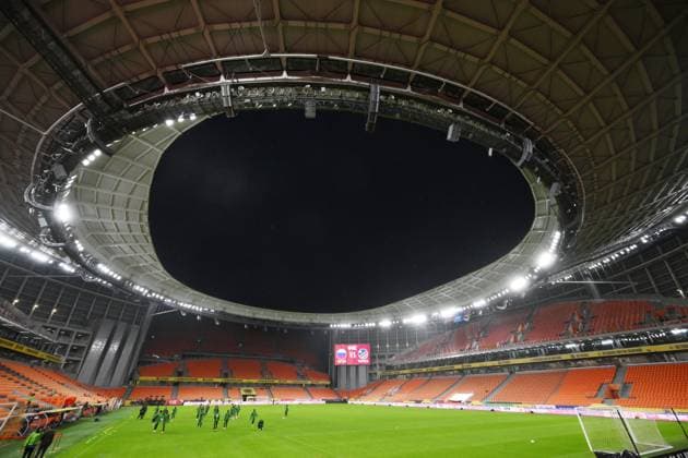 Russia Soccer Friendly Namibia Training 9256320 02.10.2026 Namibia s players attend a training session on the eve of the friendly soccer match against Russia at Yekaterinburg Arena in Yekaterinburg, Russia. Grigory Sysoev Sputnik Yekaterinburg Russia  Copyright: xGrigoryxSysoevx